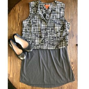 Joe Fresh Olive Green Checkered Sleeveless Dress
